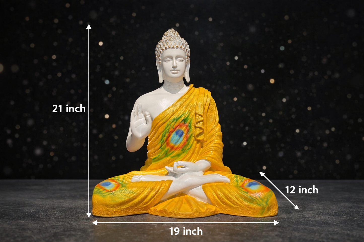 Golden Peacock Serenity Blessing Buddha Sculpture
