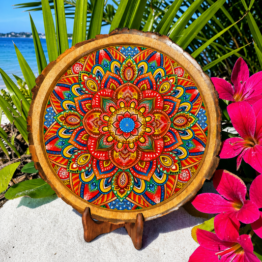 Mandala Art Natural Bark Edge Trays