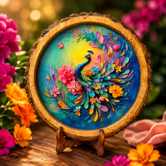 Rainbow Peacock Natural Bark Edge Trays