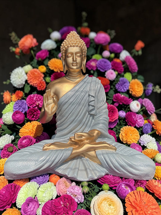 Silver Gold Serenity Blessing Buddha Sculpture