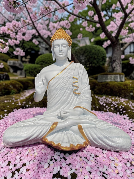 Ivory Radiance Blessing Buddha Sculpture