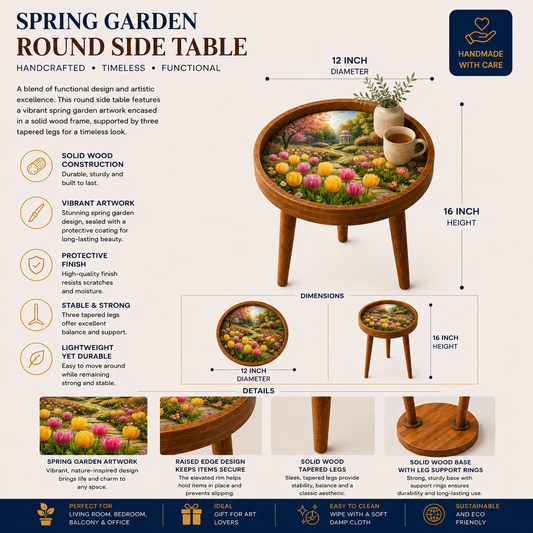 Tulip Garden wooden peg table styled as a bedside table