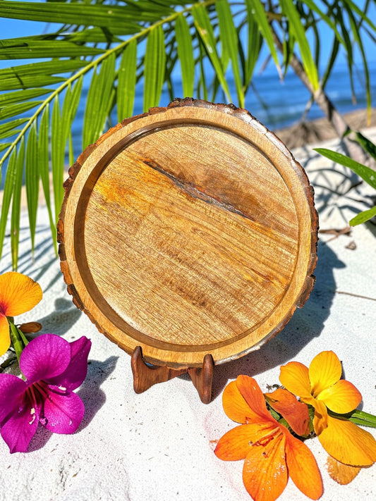 Classic Mango Wood Tray with Natural Bark Edge – 12 Inch