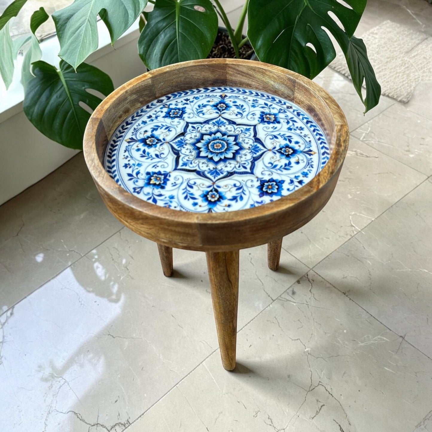 Blue Golden Motif Sold Wood Trays