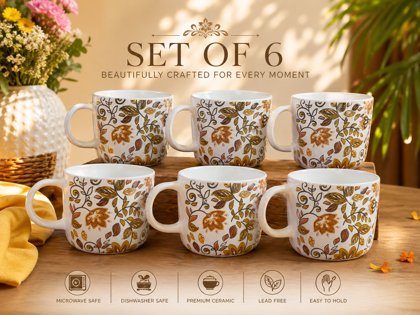 Autumn Floral Ceramic Mug Set  – 350ml