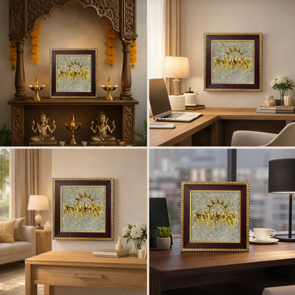 7 Horses on Raw Pyrite – Luxury Prosperity Frame