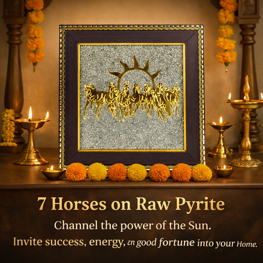 7 Horses on Raw Pyrite – Luxury Prosperity Frame