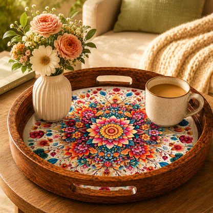 Floral Design Wooden Side Table
