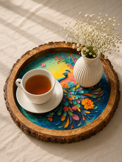 Rainbow Peacock Solid Wood Trays