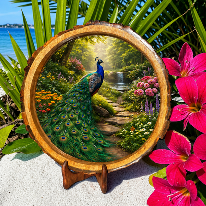 Peacock Design Wooden Side Table
