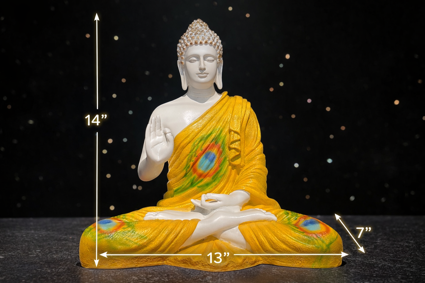 Golden Peacock Serenity Blessing Buddha Sculpture
