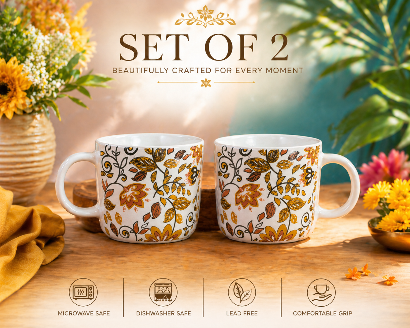 Autumn Floral Ceramic Mug Set  – 350ml