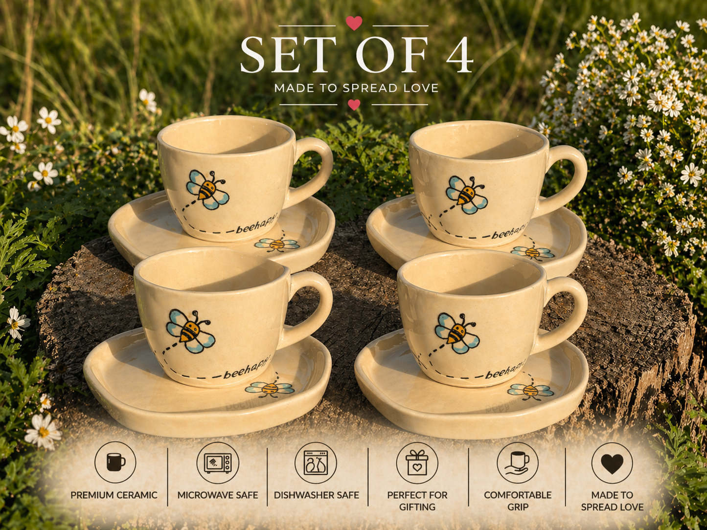 Bee Happy Cup and Saucer Set – 220 ml