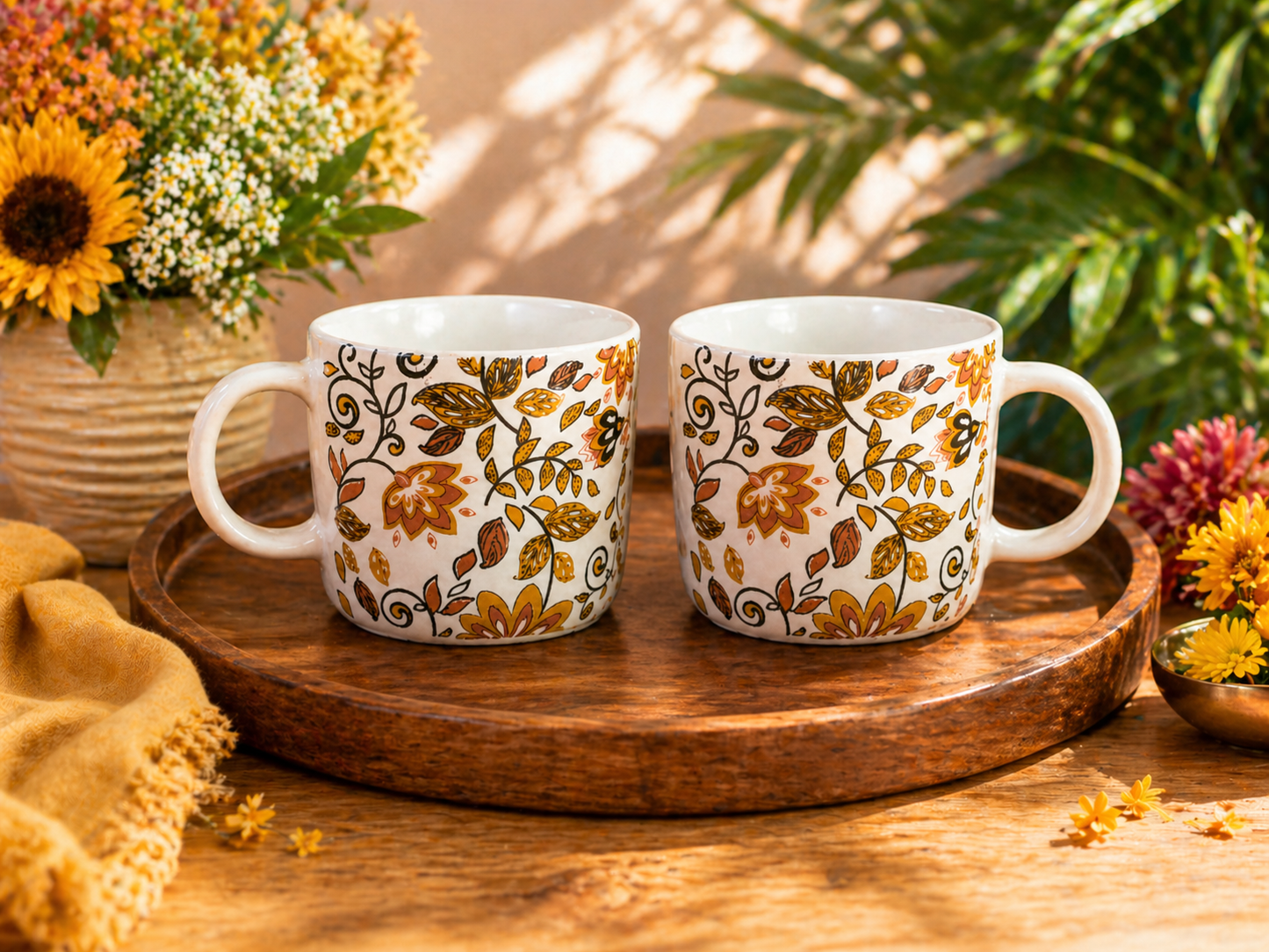 Autumn Floral Ceramic Mug Set  – 350ml