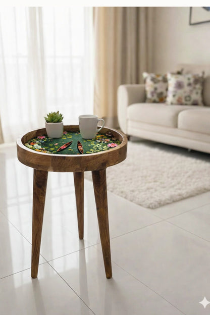 Peacock Design Wooden Side Table