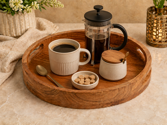 Classic Wooden Round Tray with Handle
