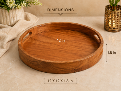 Classic Wooden Round Tray with Handle