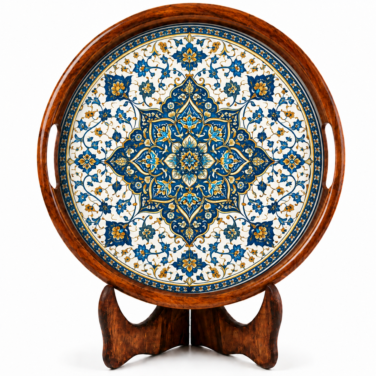 Blue Golden Motif Natural Bark Edge Trays