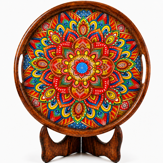 Mandala Art Wooden Serving Tray with Handle
