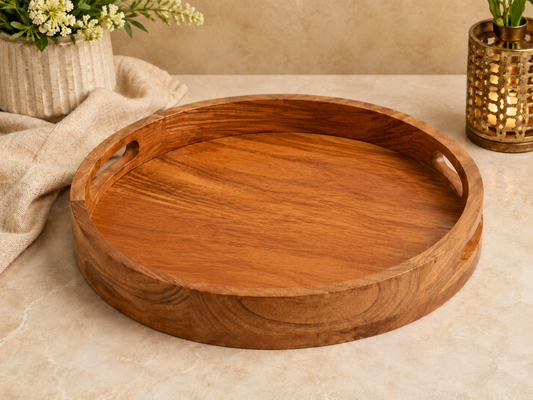 Classic Wooden Round Tray with Handle