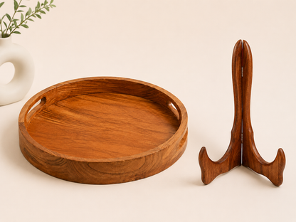 Classic Wooden Round Tray with Handle