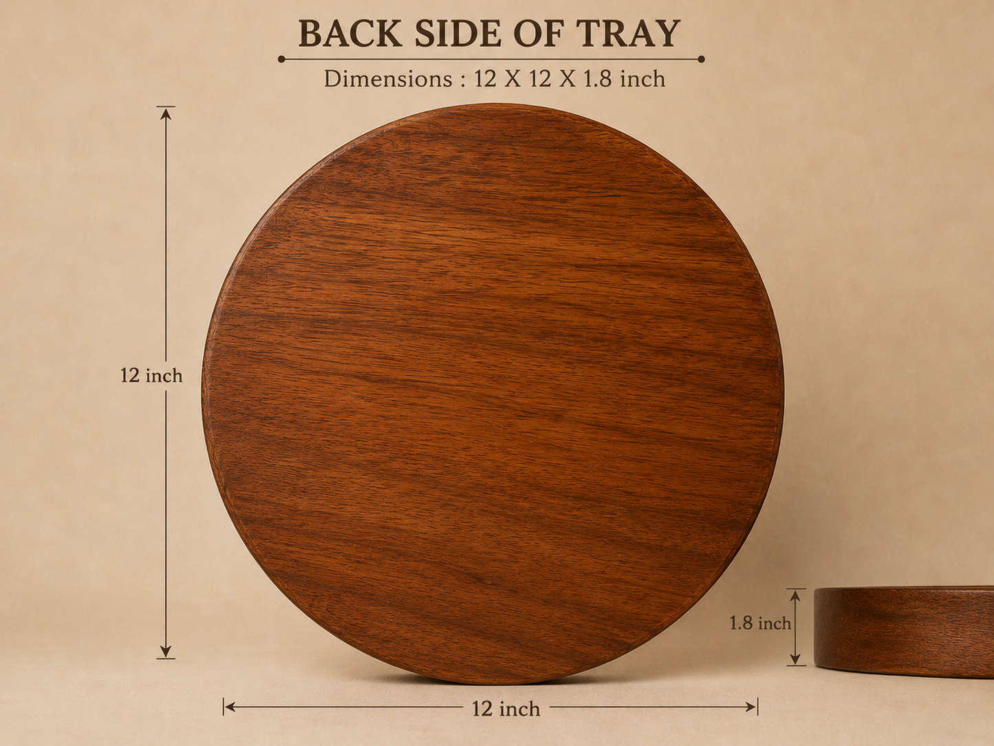 Floral Design Wooden Round Tray with Handle