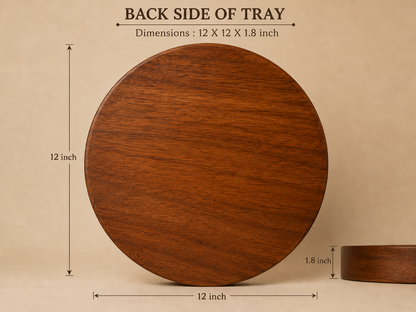 Floral Design Wooden Round Tray with Handle