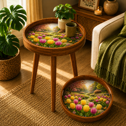 Tulip Garden Wooden Serving Tray with Handle