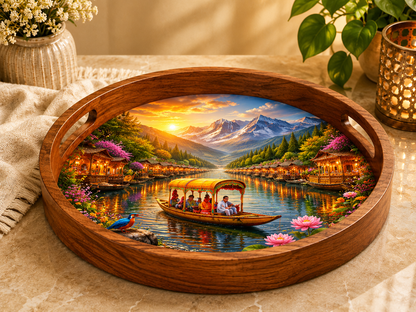 Dal Lake Wooden Serving Tray with Handle