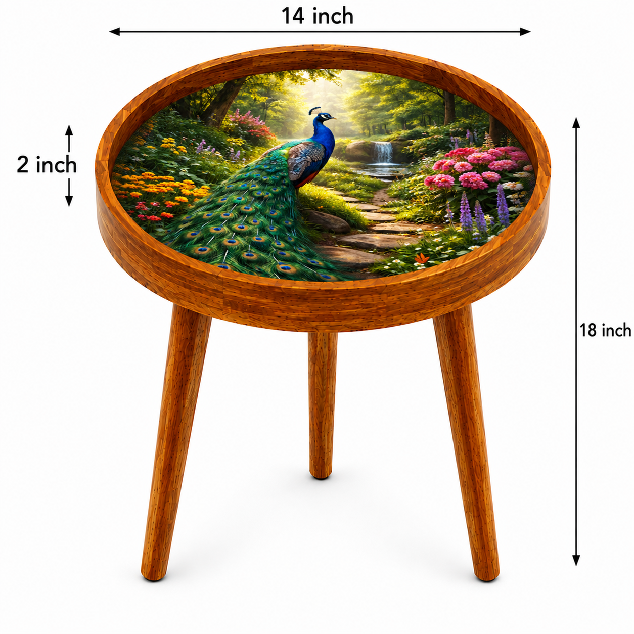 Peacock Design Wooden Side Table
