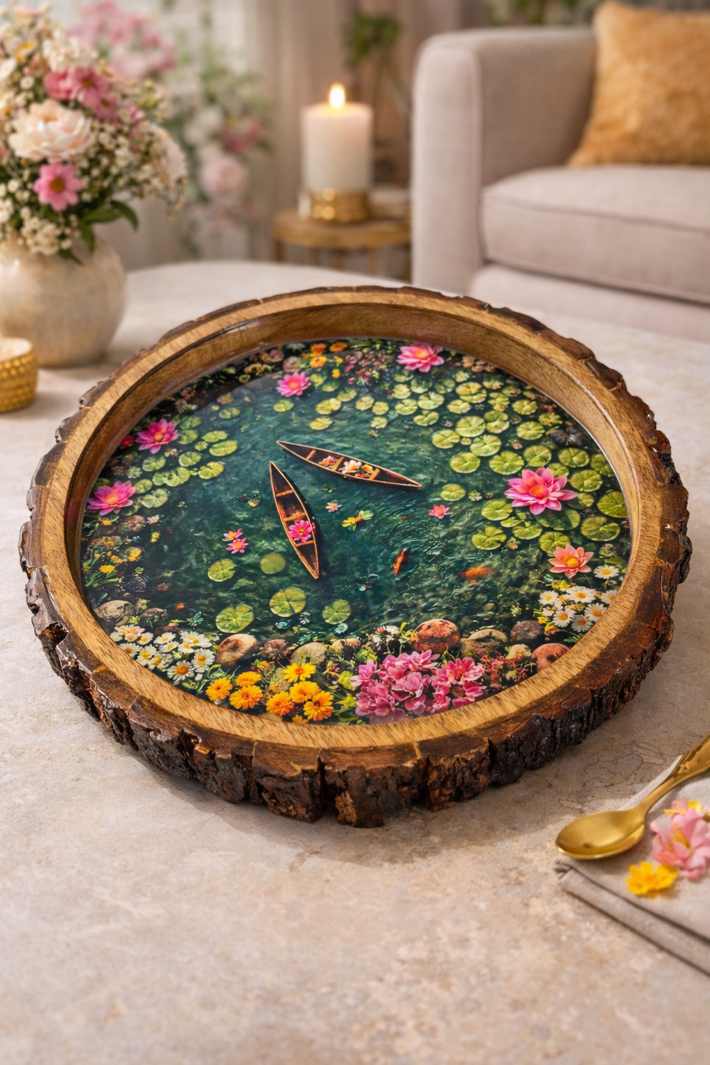 Lotus Pond Solid Wood Trays