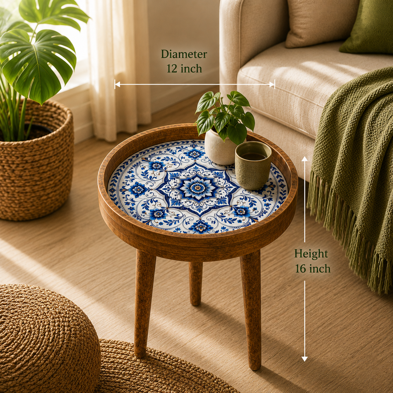 Blue Golden Motif Sold Wood Trays