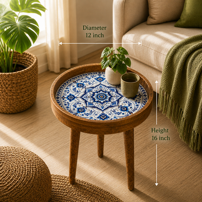 Blue Golden Motif Sold Wood Trays