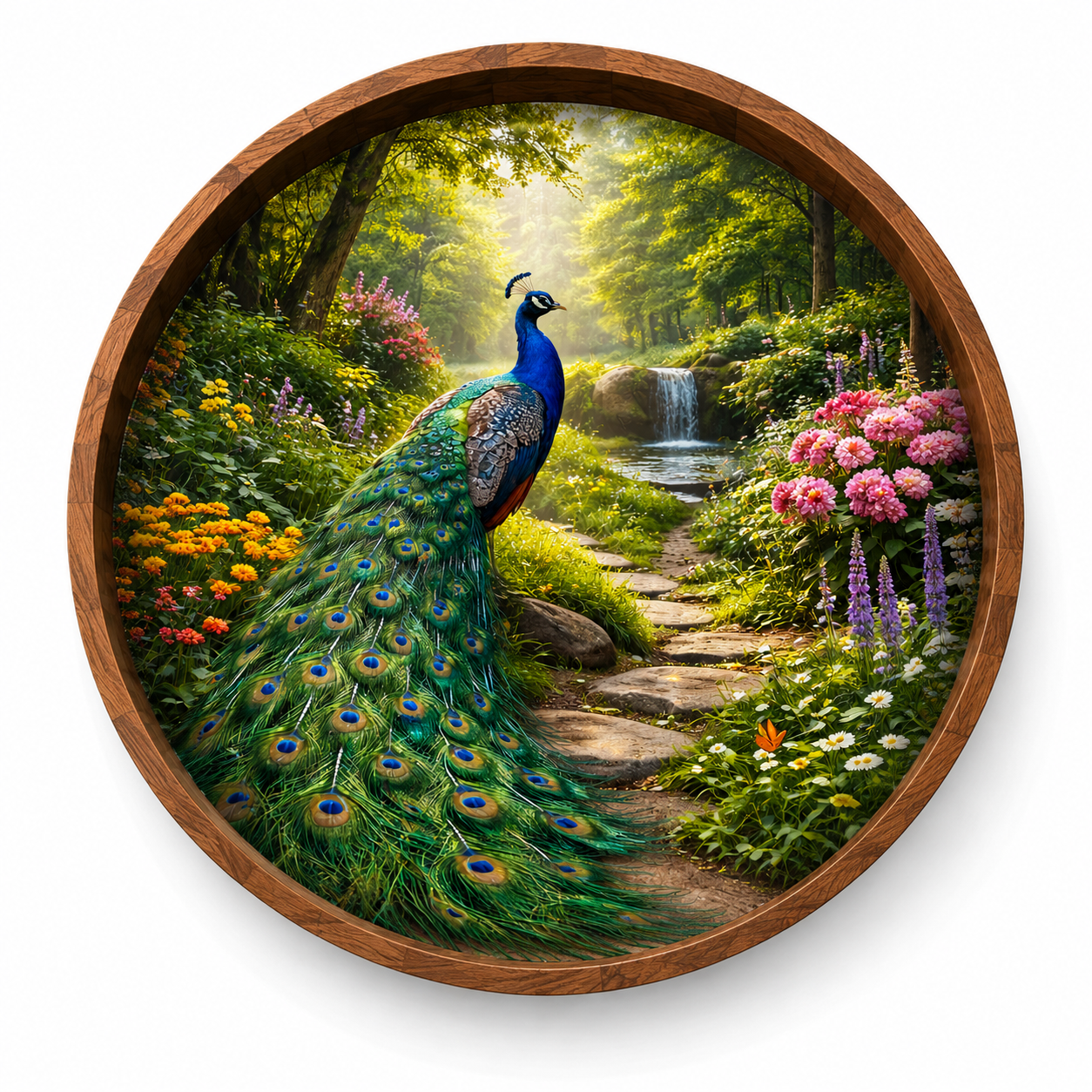 Peacock Design Wooden Side Table