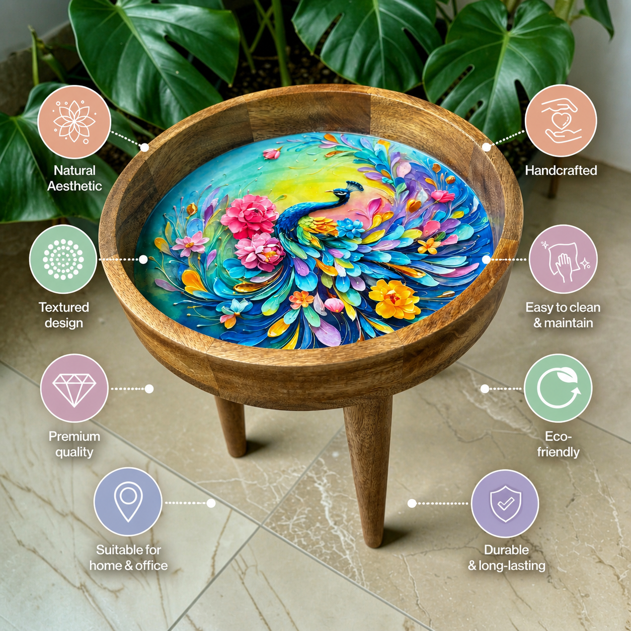 Rainbow Peacock Solid Wood Trays