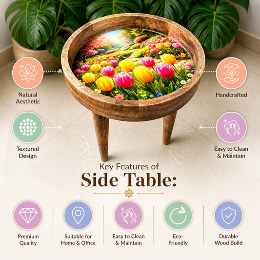 Tulip Garden Design Wooden Side Table