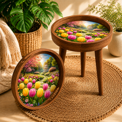 Tulip Garden Wooden Serving Tray with Handle