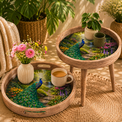 Peacock Design Wooden Side Table