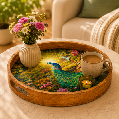 Peacock Garden Solid Wood Trays