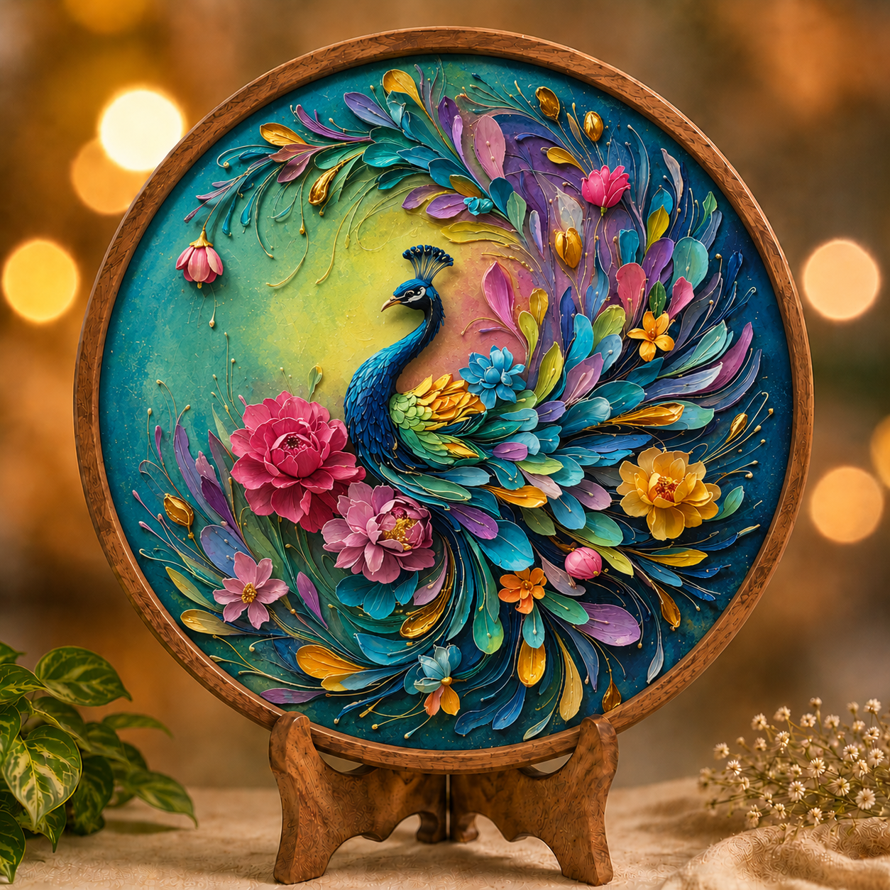 Rainbow Peacock Solid Wood Trays