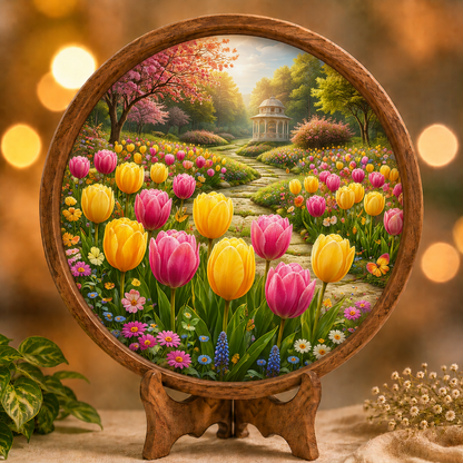 Tulip Garden Wooden Serving Tray with Handle