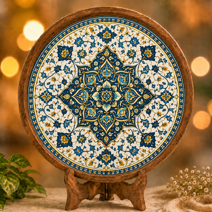 Blue Golden Motif Sold Wood Trays