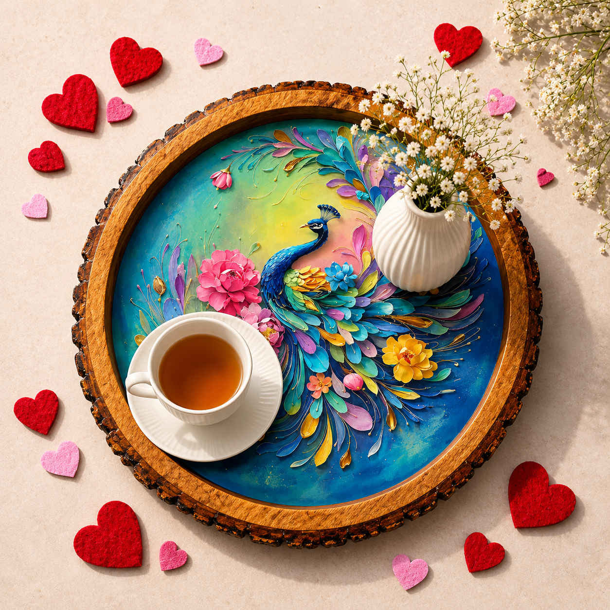 Rainbow Peacock Solid Wood Trays