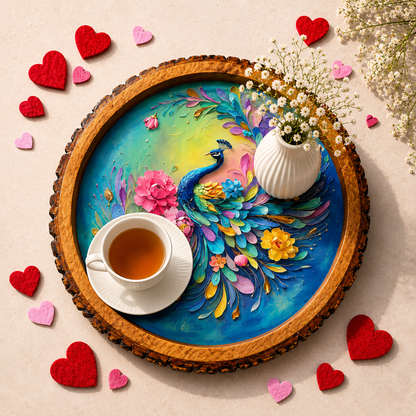 Rainbow Peacock Solid Wood Trays