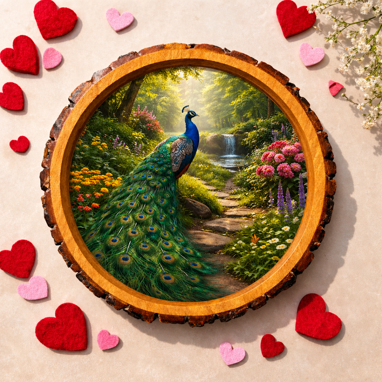 Peacock Design Wooden Side Table