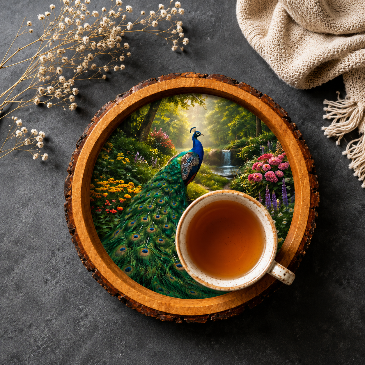 Peacock Garden Solid Wood Trays