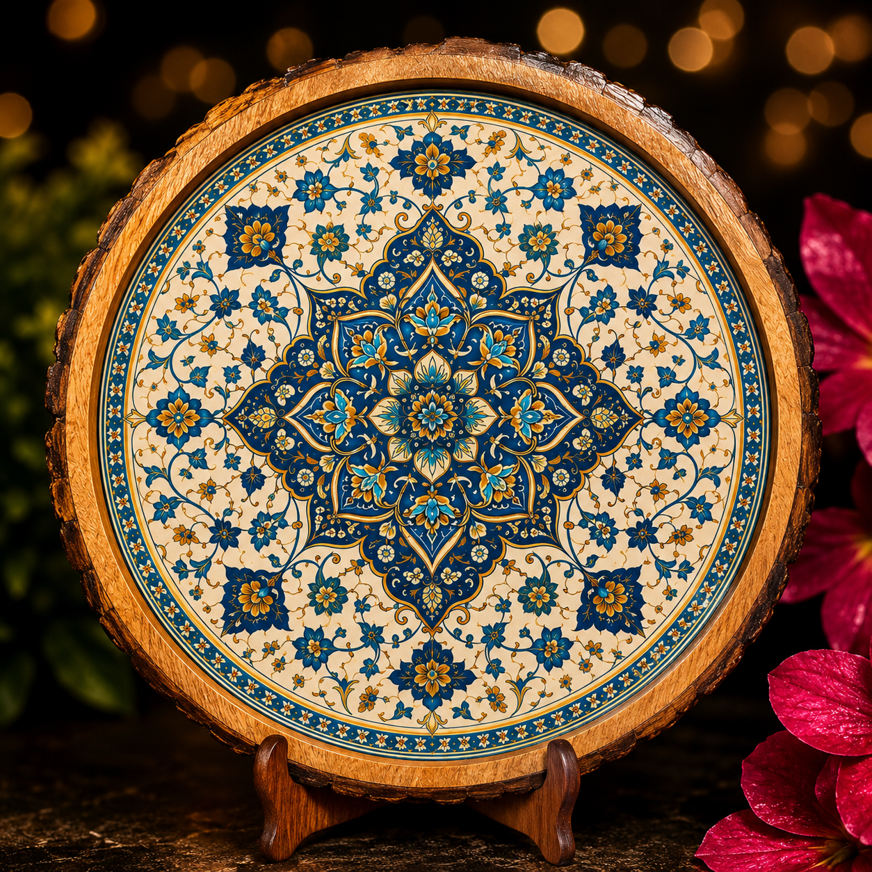 Blue Golden Motif Sold Wood Trays