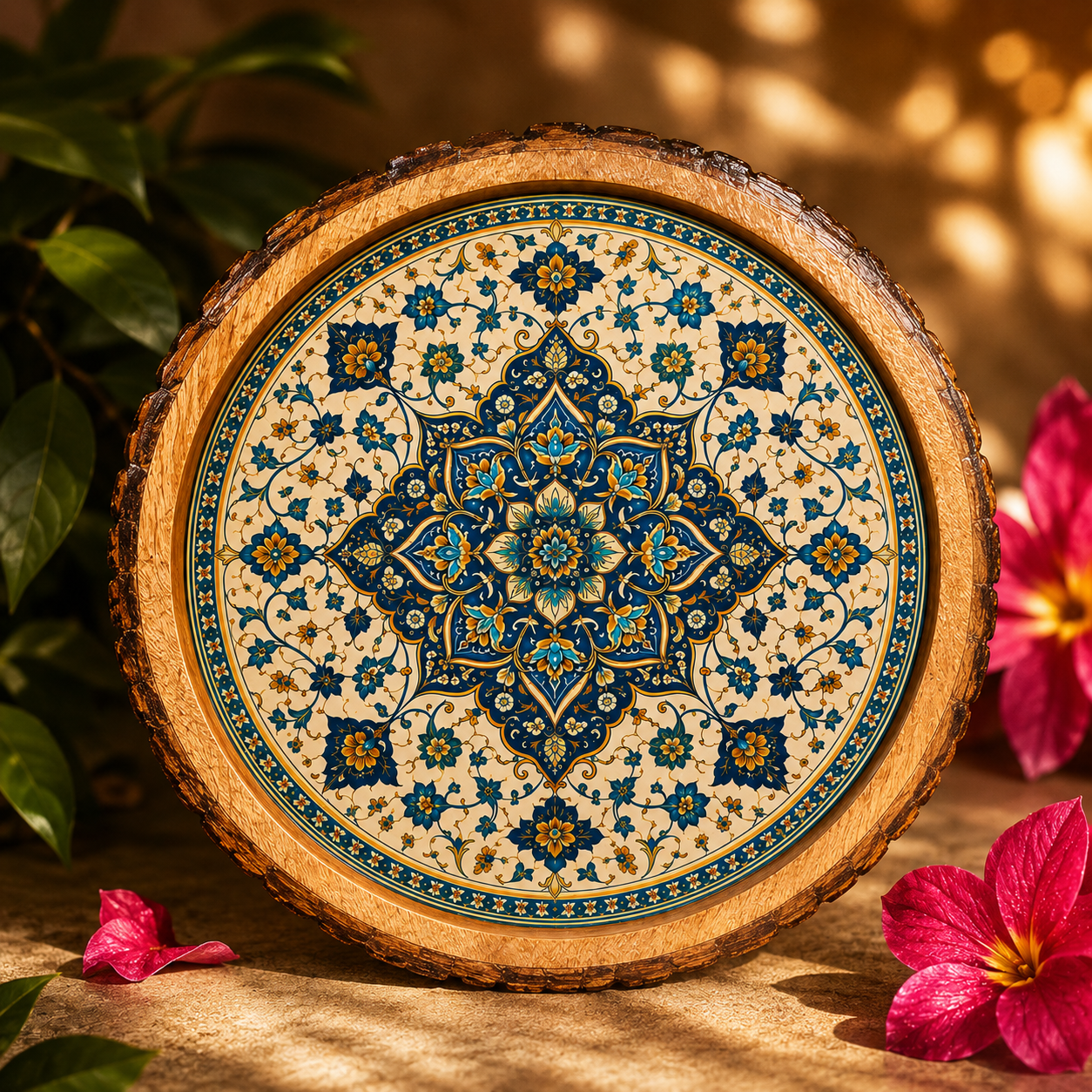 Blue Golden Motif Sold Wood Trays
