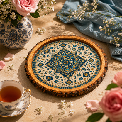 Blue Golden Motif Sold Wood Trays