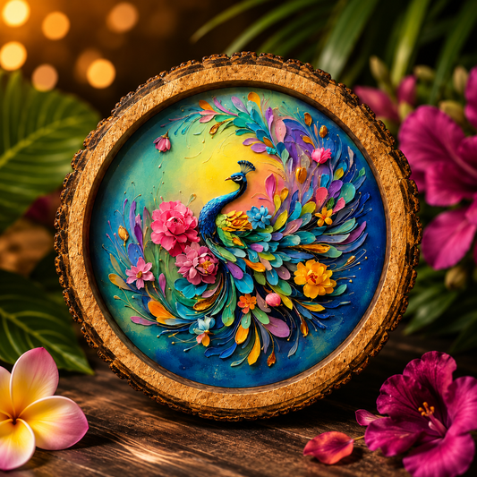 Rainbow Peacock Design Wooden Side Table - Snabb Crafts